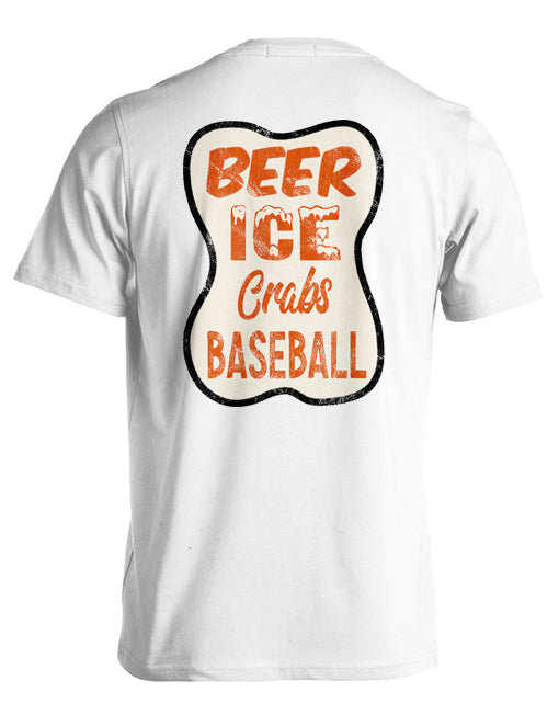 BEER ICE CRABS BASEBALL, WHITE