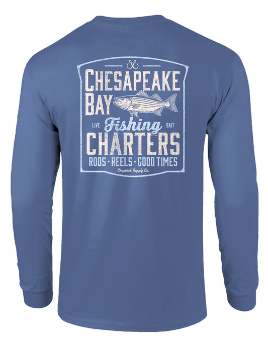 CHOPTANK SUPPLY CO. CHESAPEAKE BAY FISHING CHARTERS, ADULT LS CHINA BLUE
